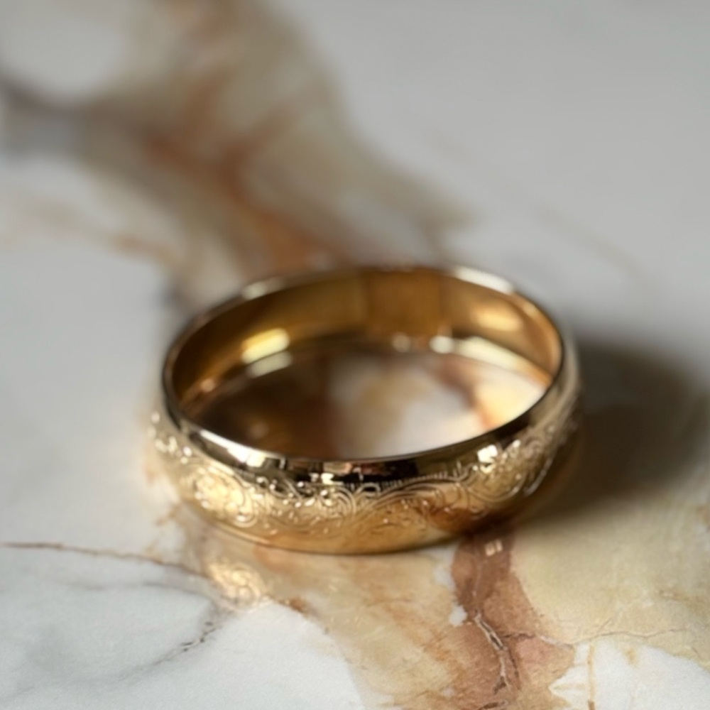 Vintage 90s Wide Gold Embossed Floral Scroll Bangle Bracelet | Statement Retro - Picture 6 of 11